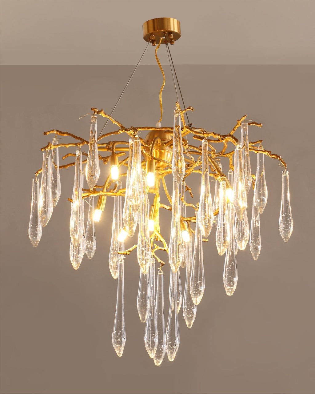 Icicle Branch Brass Crystal Chandelier