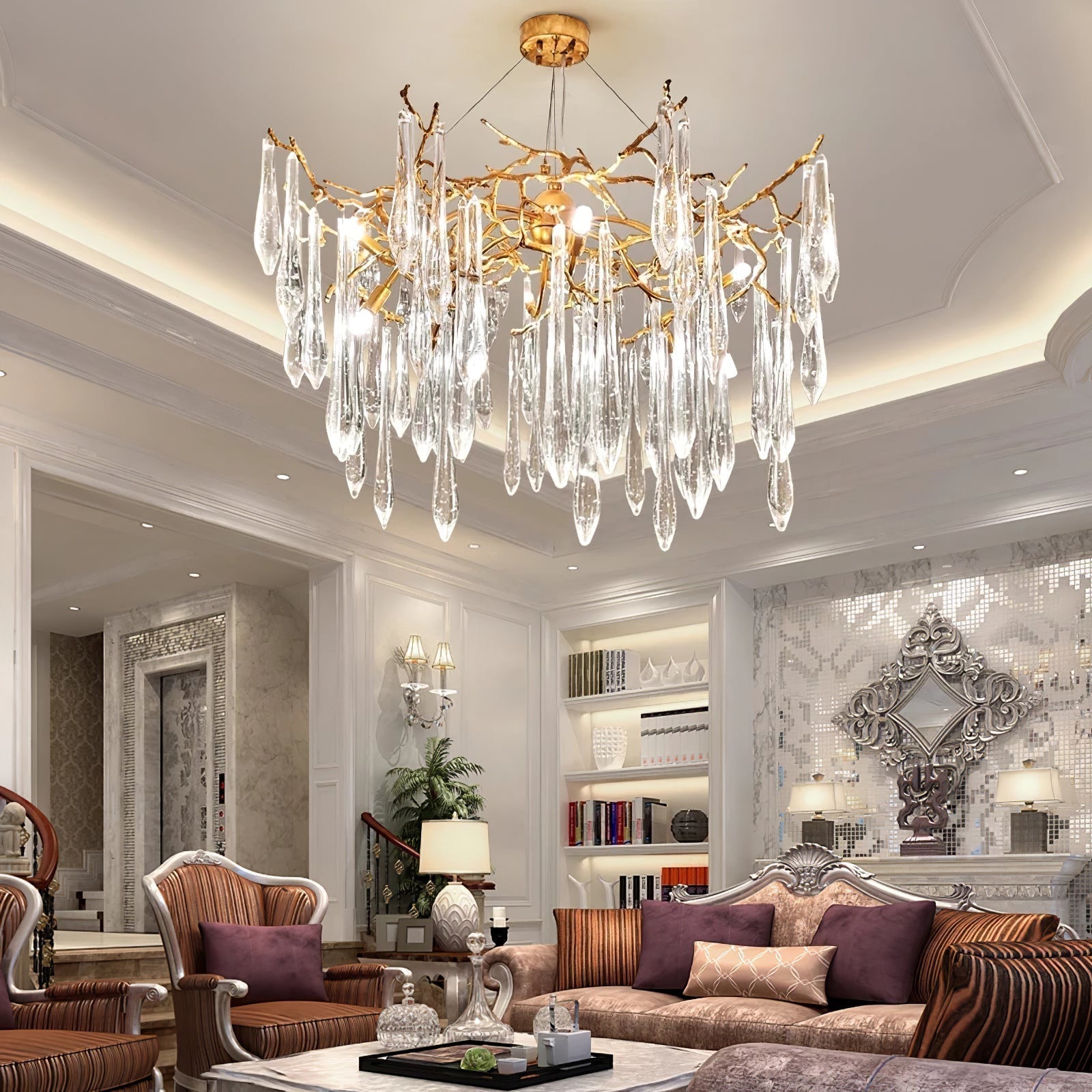 Icicle Branch Brass Crystal Chandelier