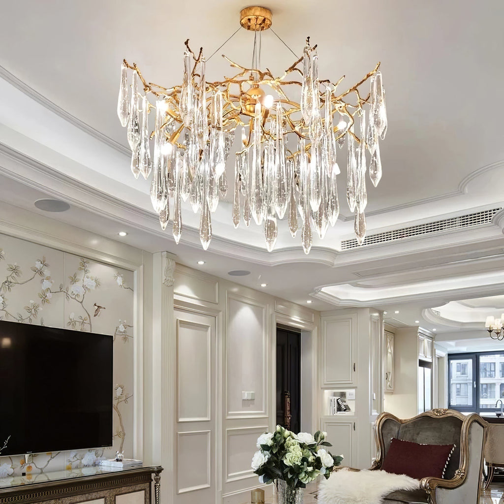 Icicle Branch Brass Crystal Chandelier