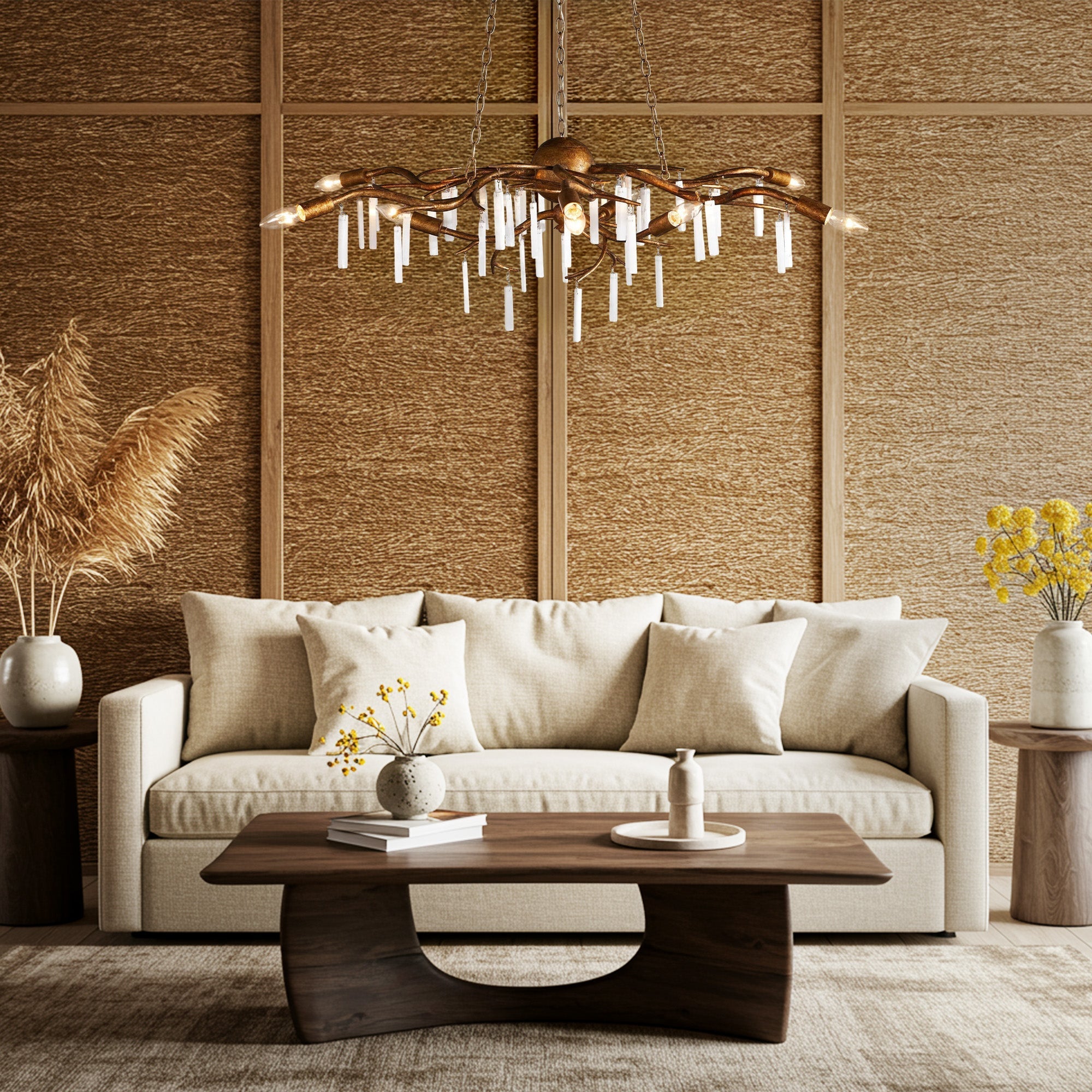 Riviko Selenite Radiance 9-Light Chandelier - grand American estate foyer