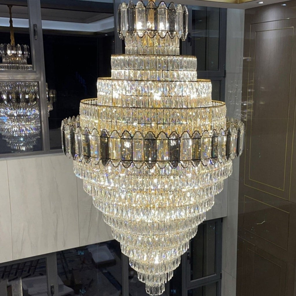 Riviko Grand Radiance Round K9 Crystal Chandelier - grand American estate foyer