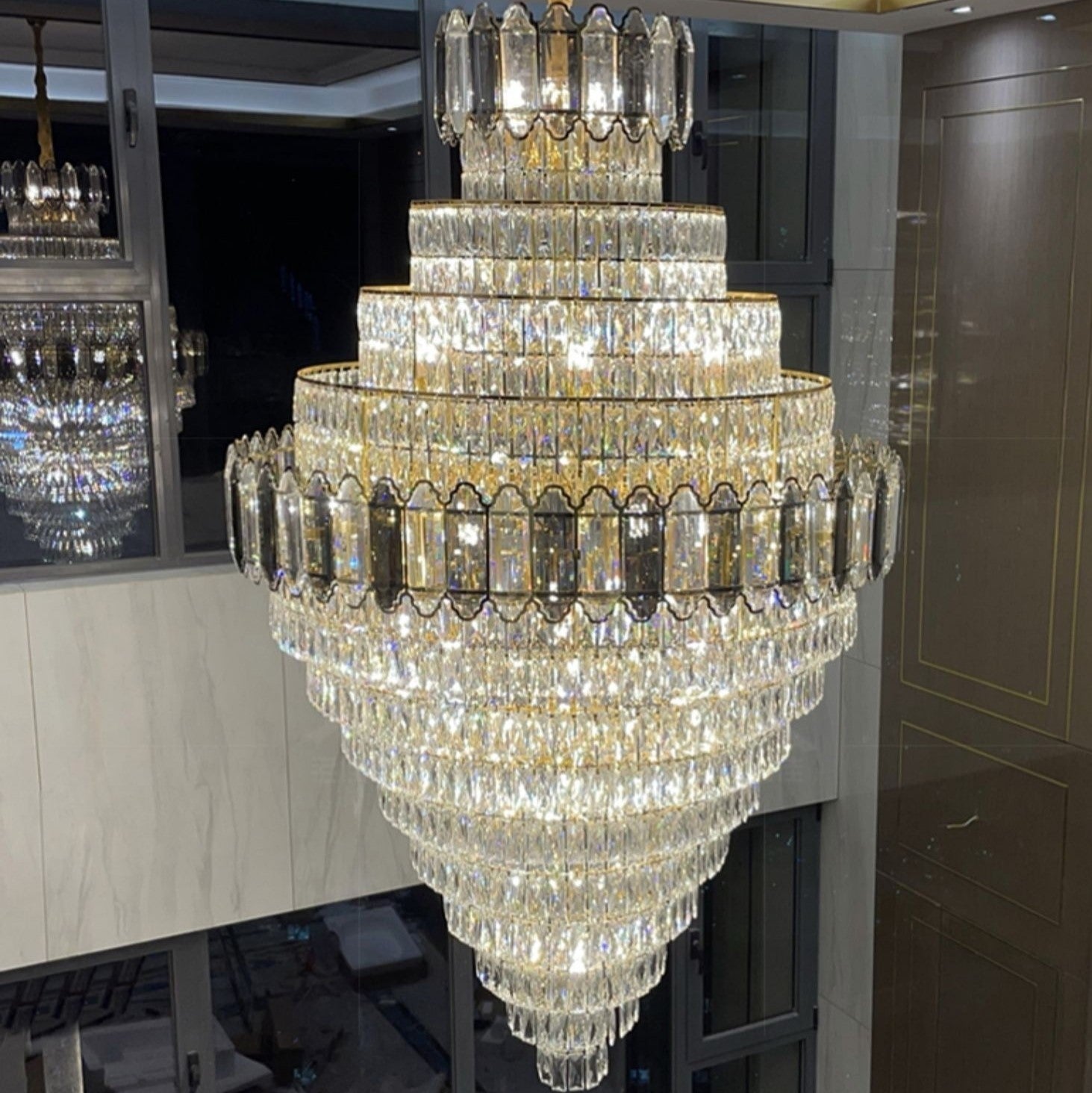 Riviko Grand Radiance Round K9 Crystal Chandelier - grand American estate foyer