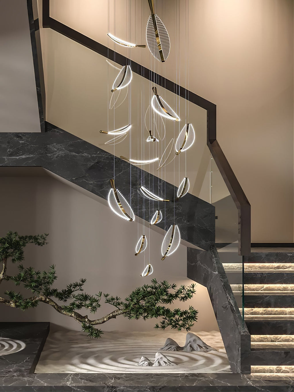 Leaf Crystal Spiral LED Chandelier