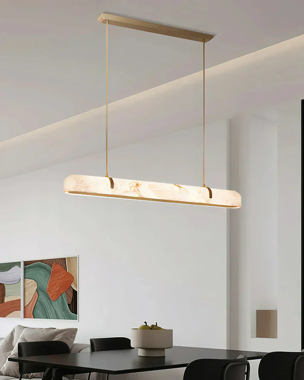 Linear Alabaster Chandelier, Kitchen Island Pendant Light - Riviko