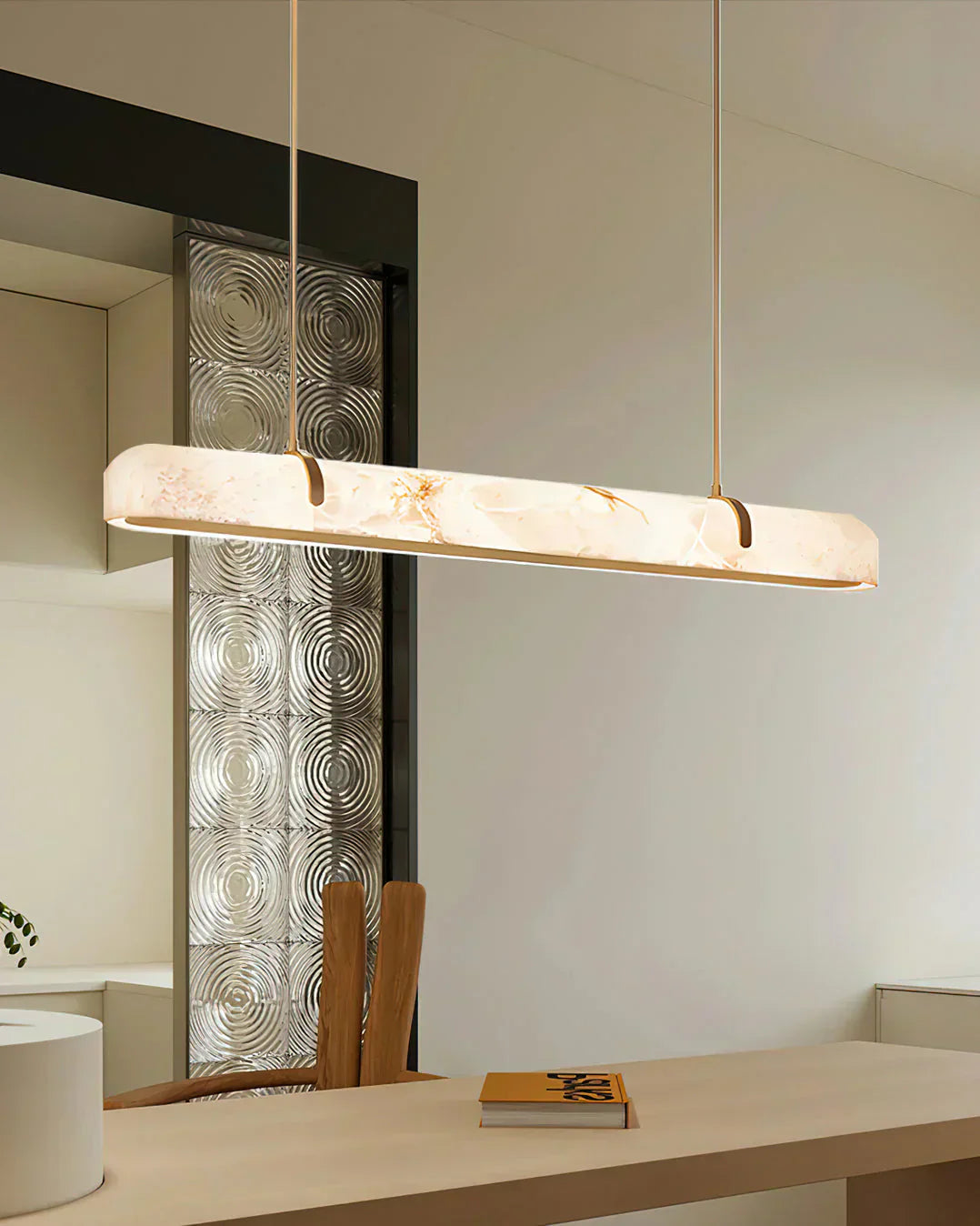Linear Alabaster Chandelier, Kitchen Island Pendant Light - Riviko