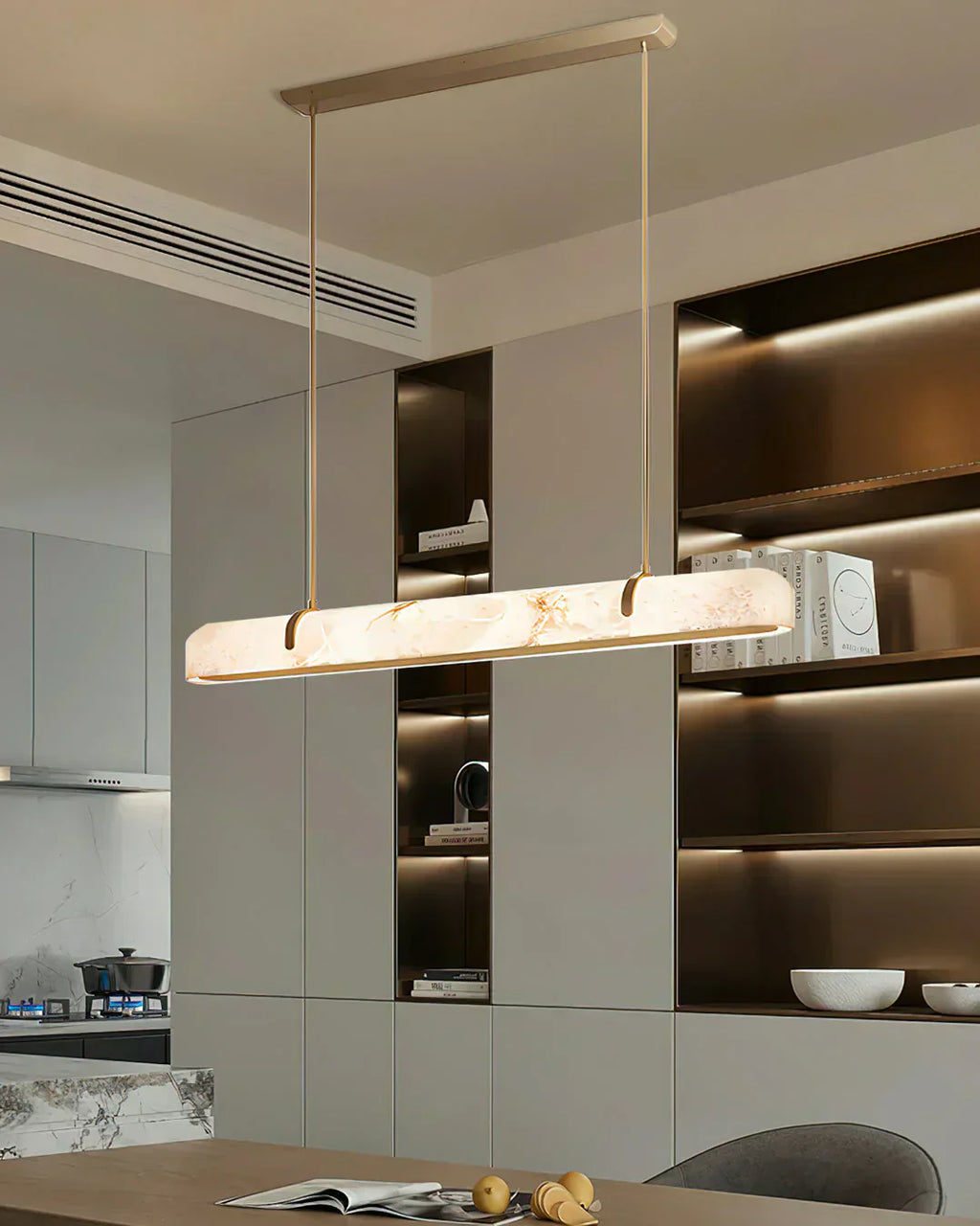 Linear Alabaster Chandelier, Kitchen Island Pendant Light - Riviko