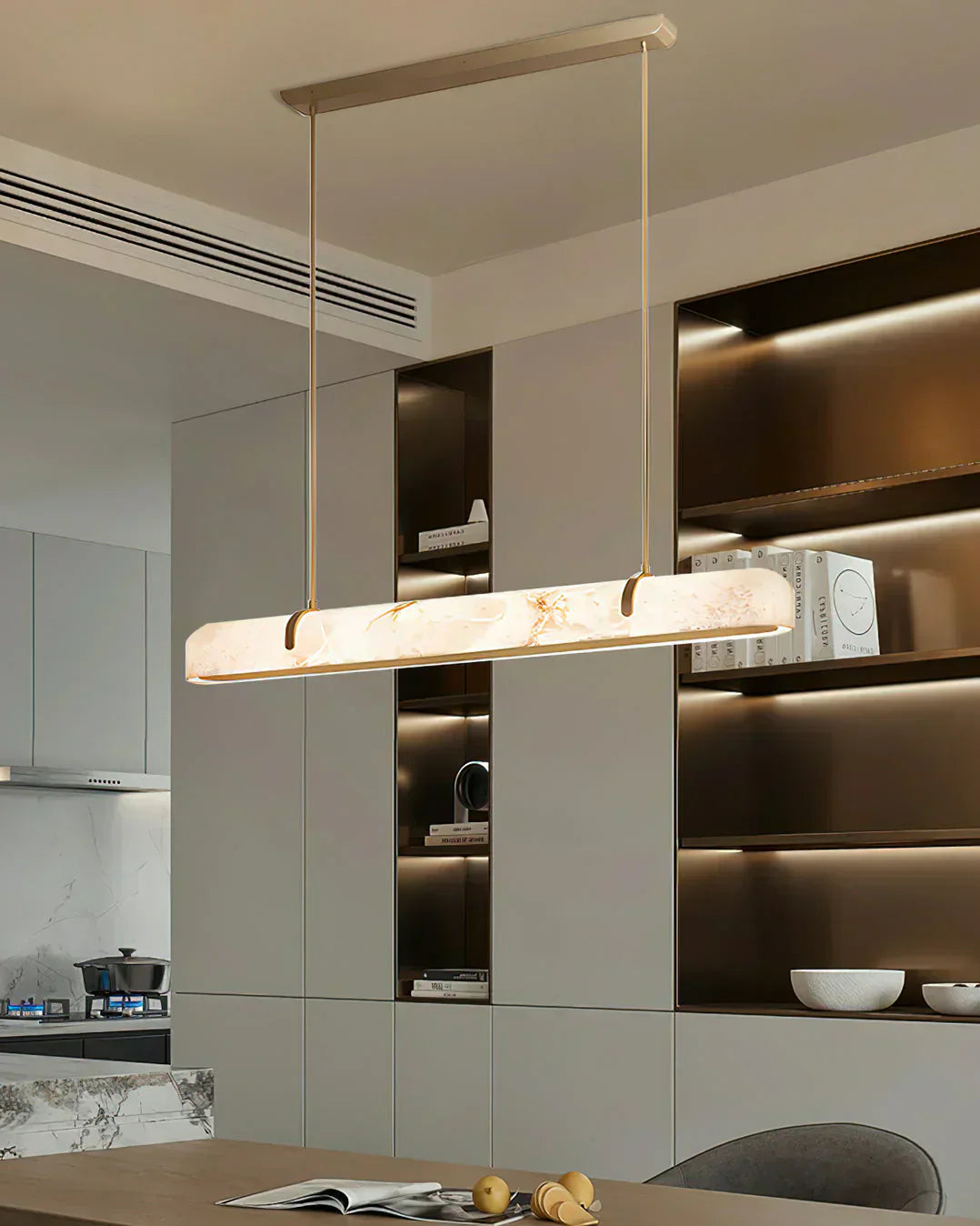 Linear Alabaster Chandelier, Kitchen Island Pendant Light - Riviko