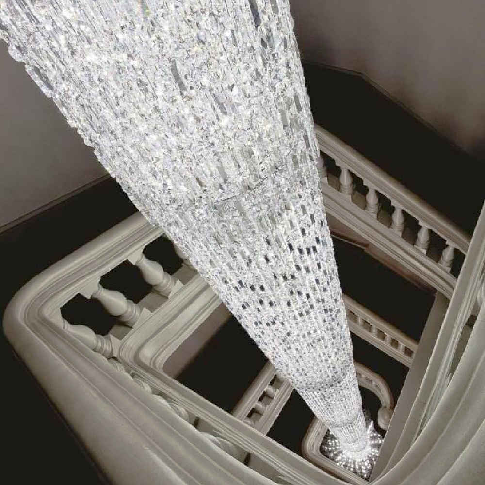 Long staircase crystal chandelier
