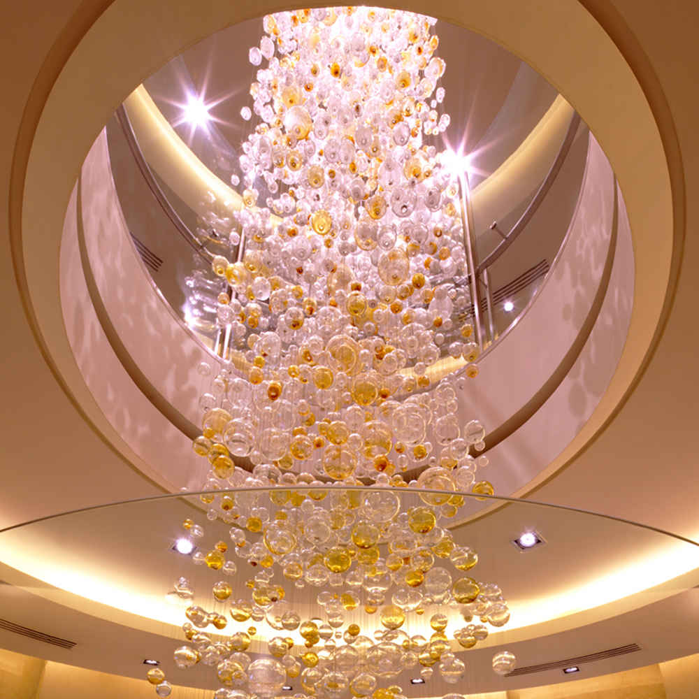 Long staircase glass bubble chandelier