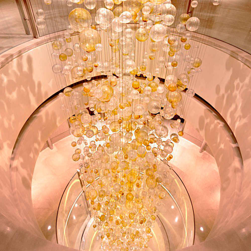 Long staircase glass bubble chandelier