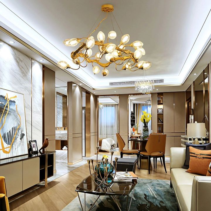 Branch Lotus Brass Chandelier
