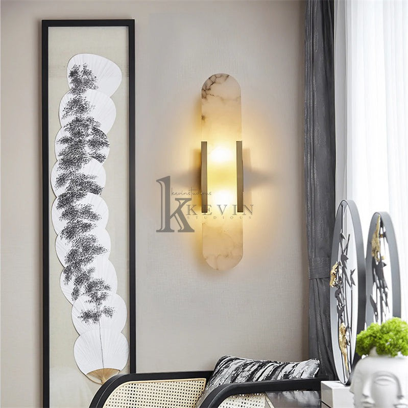 Koltin Melange Elongated Alabaster Wall Sconce wall sconce for bedroom,wall sconce for dining room,wall sconce for stairways,wall sconce for foyer,wall sconce for bathrooms,wall sconce for kitchen,wall sconce for living room Riviko Brass H 28''