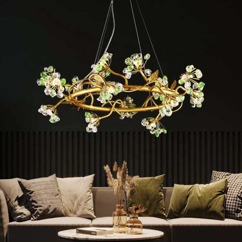 Modes Brass Ring Stone Flower Chandelier - Riviko