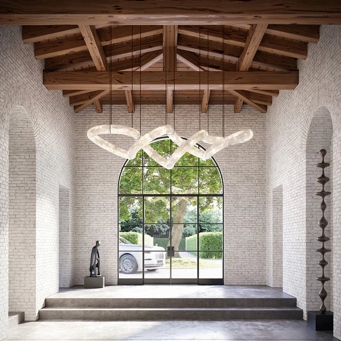 Oslo Designer Inspired Double Loop Symmetrical Alabaster Chandelier