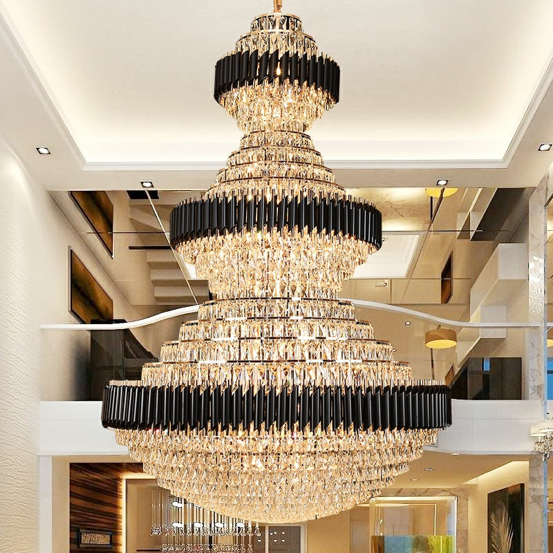 Riviko Grand Obsidian K9 Crystal Round Chandelier - grand American foyer with two-story ceiling