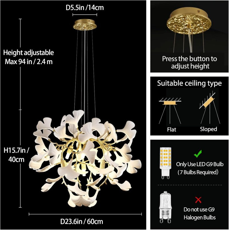 Ceramic Ginkgo Leaf Branches Chandelier