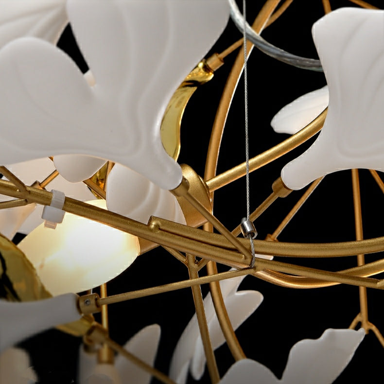 Artistic Tree Branch Pendant Light with Ceramic Ginkgo Leaves for High Ceilings in Hotel or Home - Riviko