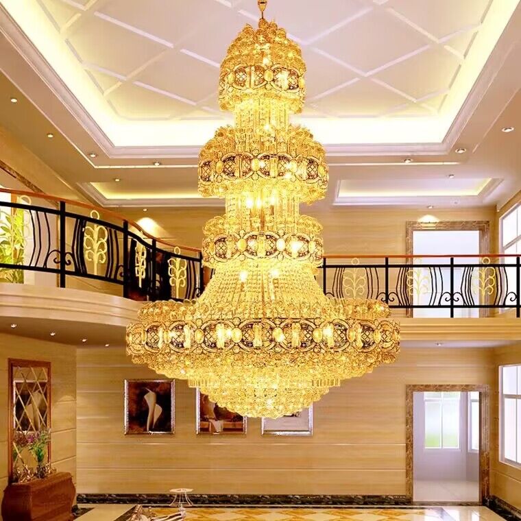 Riviko Grand Empire Gilt Crystal Chandelier - dramatic American stairwell with soaring ceiling