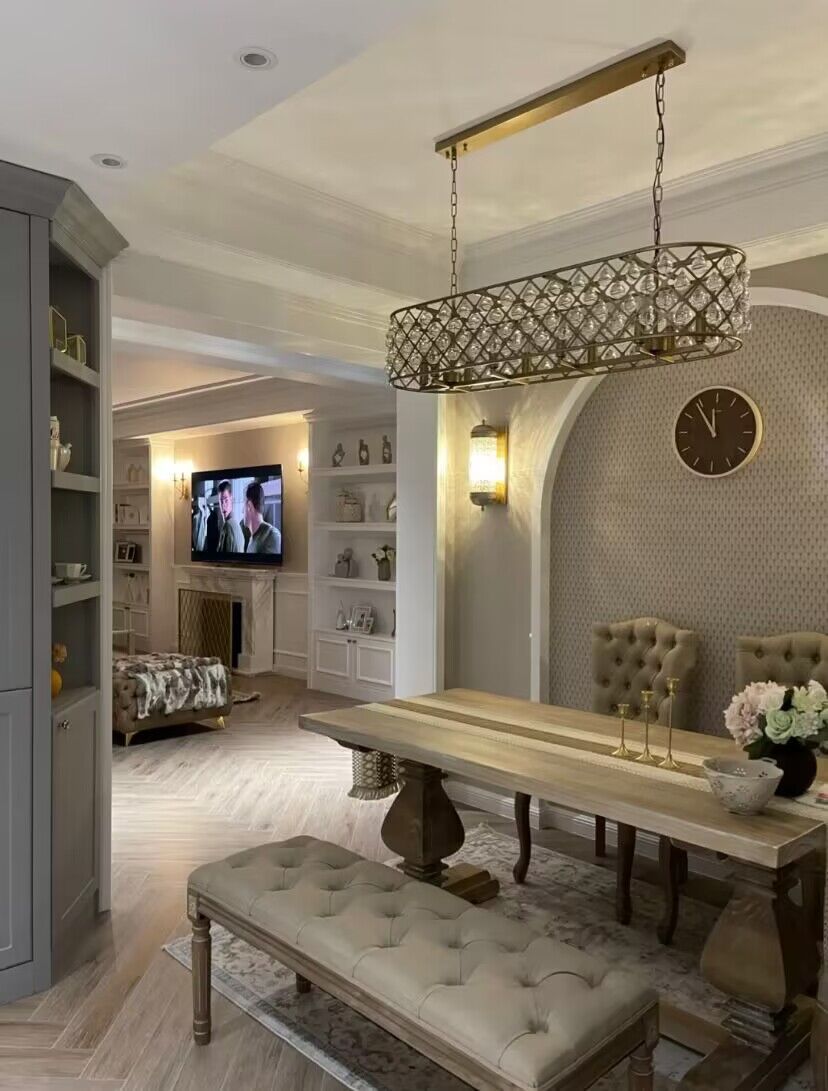 Post-modern Raindrop Crystal Chandelier Rectangle/Round Light Fixture for Living Room/Dining Table