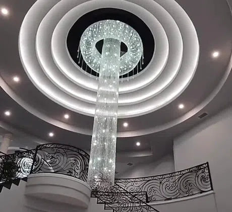 Riviko Extra Large Flush Mount Silver Waterfall Luxury Ceiling Crystal Chandelier for High-ceiling Living Room/Duplex Hall - grand American estate foyer
