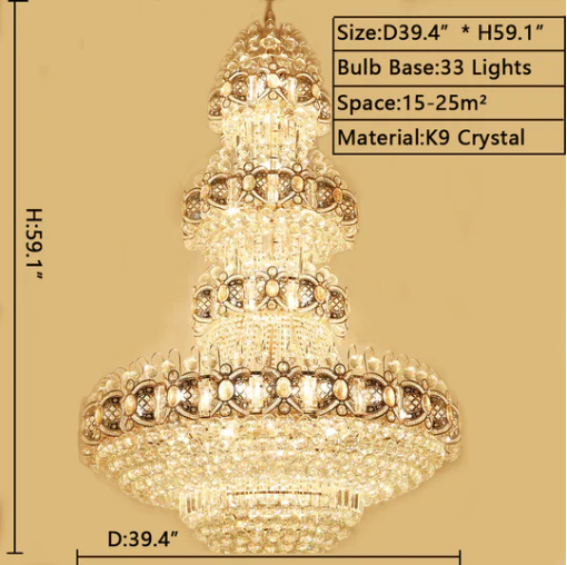 Riviko Grand Empire Gilt Crystal Chandelier - Background Shot