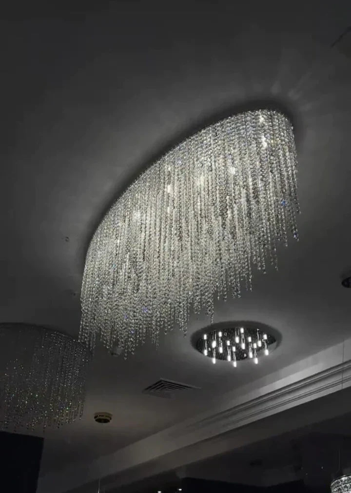 Modern Luxury Tassel Flush Mount Oval/Round Crystal Chandelier Set for Living Room/Bedroom/Dining Room