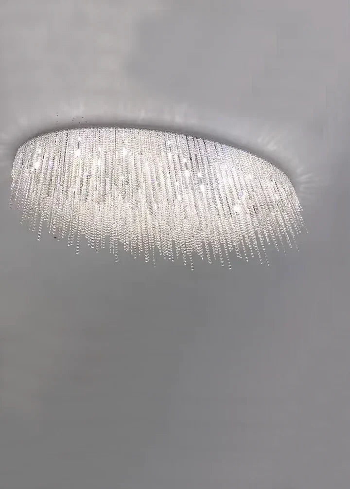 Modern Luxury Tassel Flush Mount Oval/Round Crystal Chandelier Set for Living Room/Bedroom/Dining Room