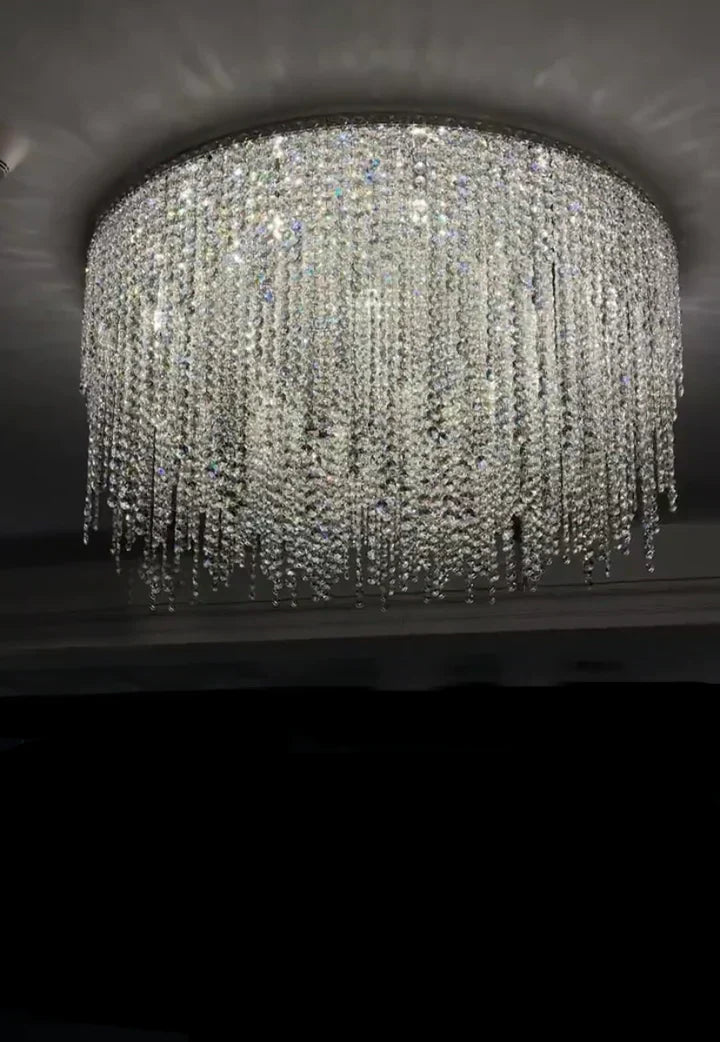 Modern Luxury Tassel Flush Mount Oval/Round Crystal Chandelier Set for Living Room/Bedroom/Dining Room