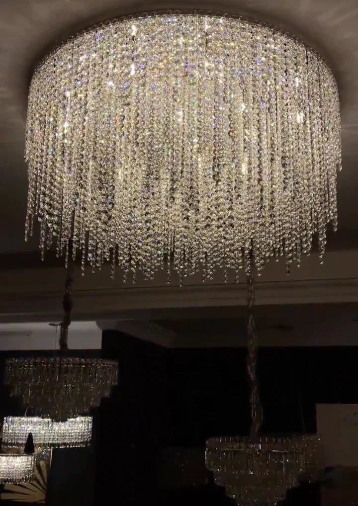 Modern Luxury Tassel Flush Mount Oval/Round Crystal Chandelier Set for Living Room/Bedroom/Dining Room