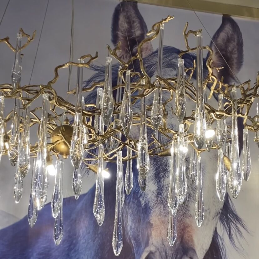 New LUear Crystal Rain Copper Branch Chandelier Modern Designer Pendant Light For Dining Table/Kitchen Island