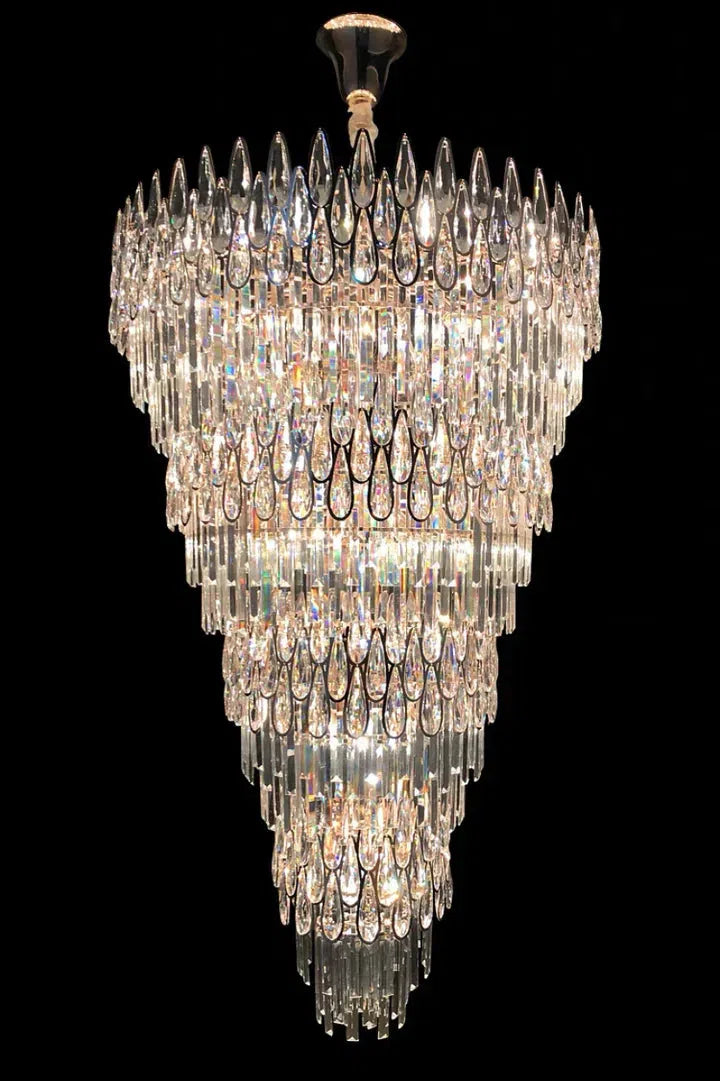 Riviko Grand Tiered Raindrop Crystal Chandelier - Background Shot
