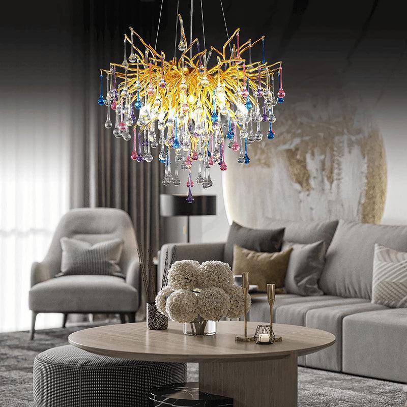 Riviko Gilded Bloom Branch Chandelier - elegant American entryway with arched doorway