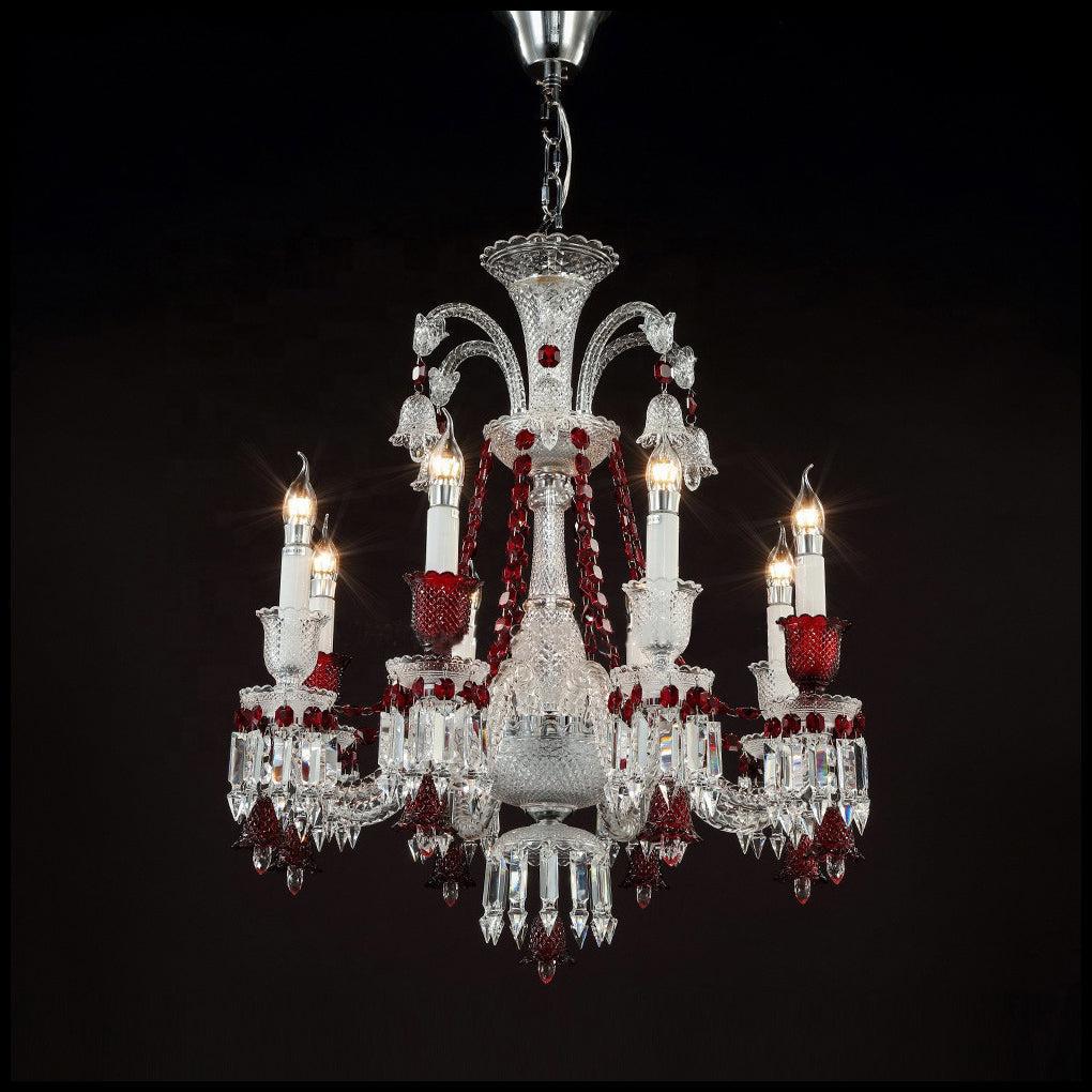 Riviko Crimson Radiance 8-Light Grand Chandelier - dramatic American stairwell with soaring ceiling