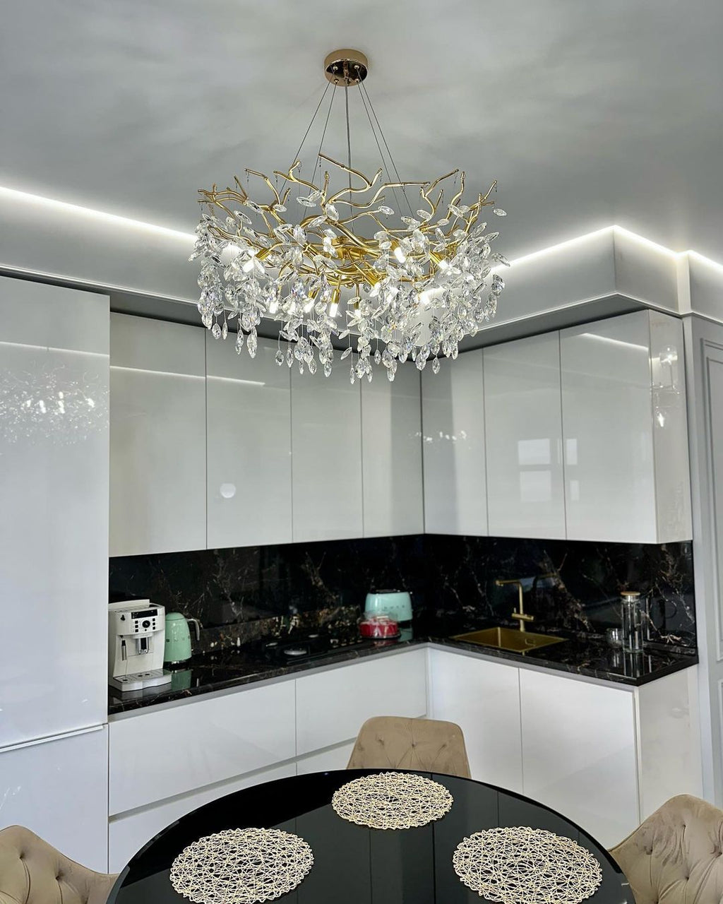 French Branch Elegant Crystal Leaves Chandelier - Riviko