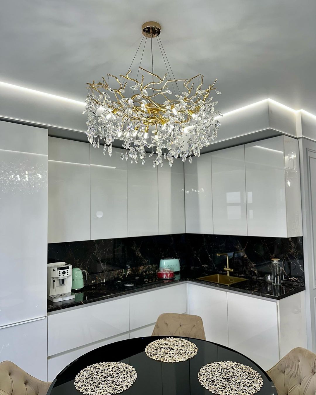 French Branch Elegant Crystal Leaves Chandelier - Riviko