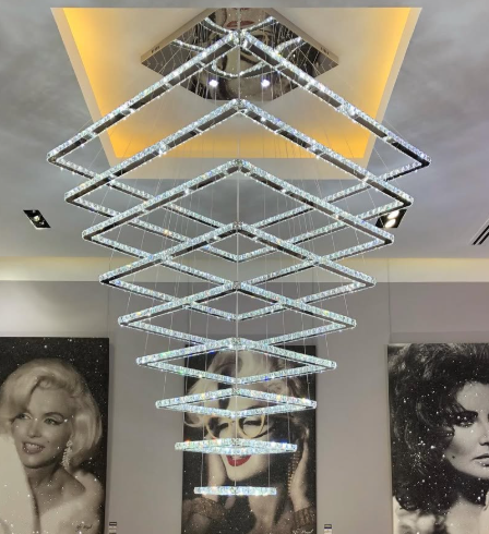 Modern Floating 5/6-tier Square Crystal Chandelier for High-ceiling