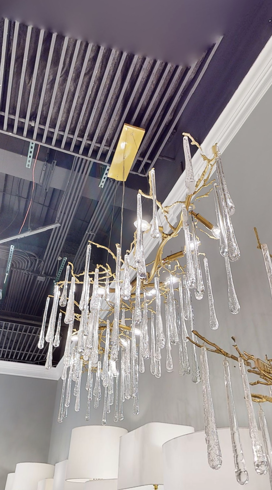 Teardrop Crystal Chandelier with Brass Branches 84" W - Riviko