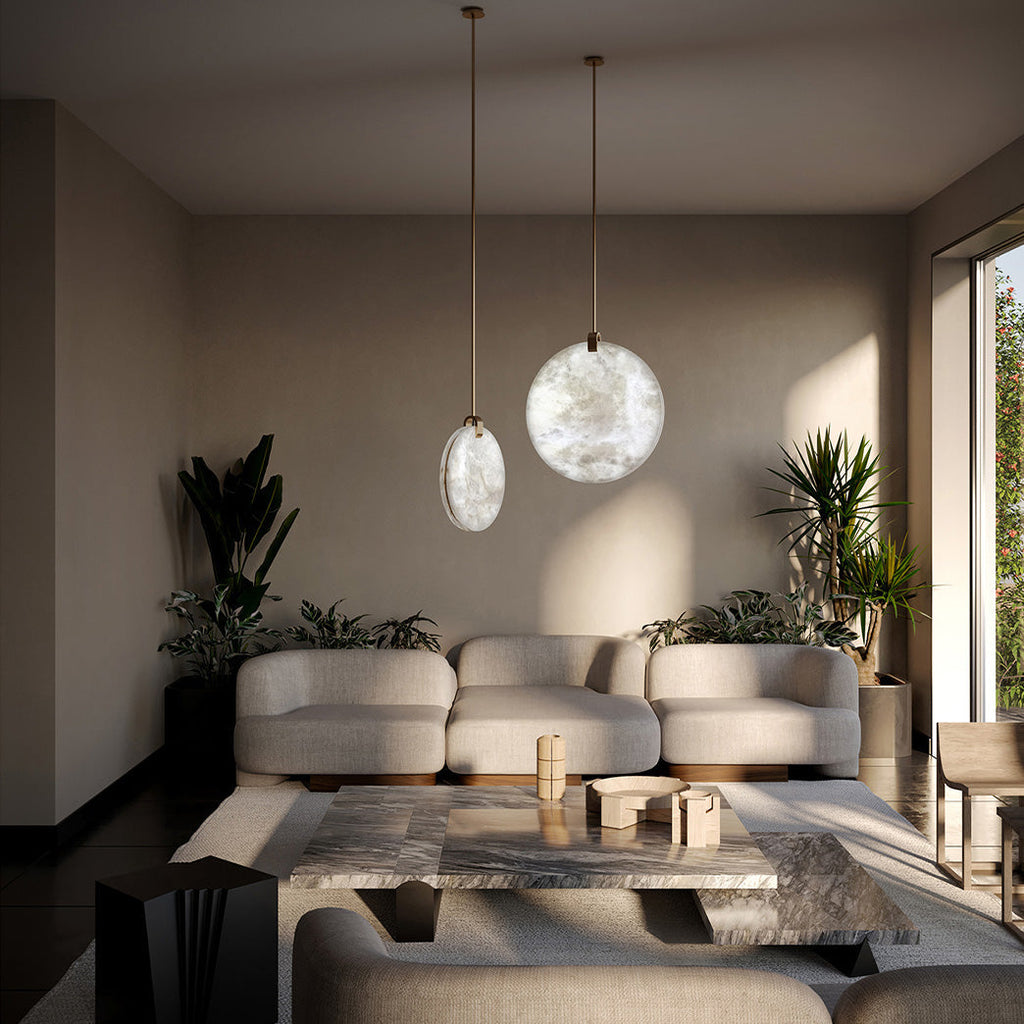 Soho Real Alabaster Disc Pendant Light, Pendant Lamp For Hallway, Staircase Pendant Light Riviko