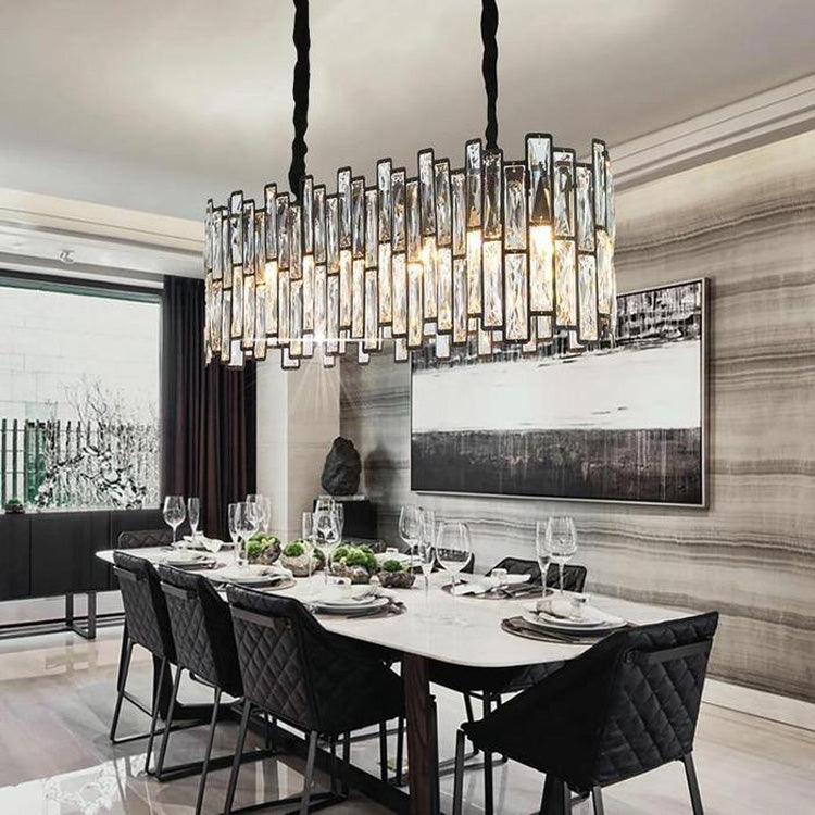 Riviko Radiant Italian Crystal Linear Chandelier - American great room dining area