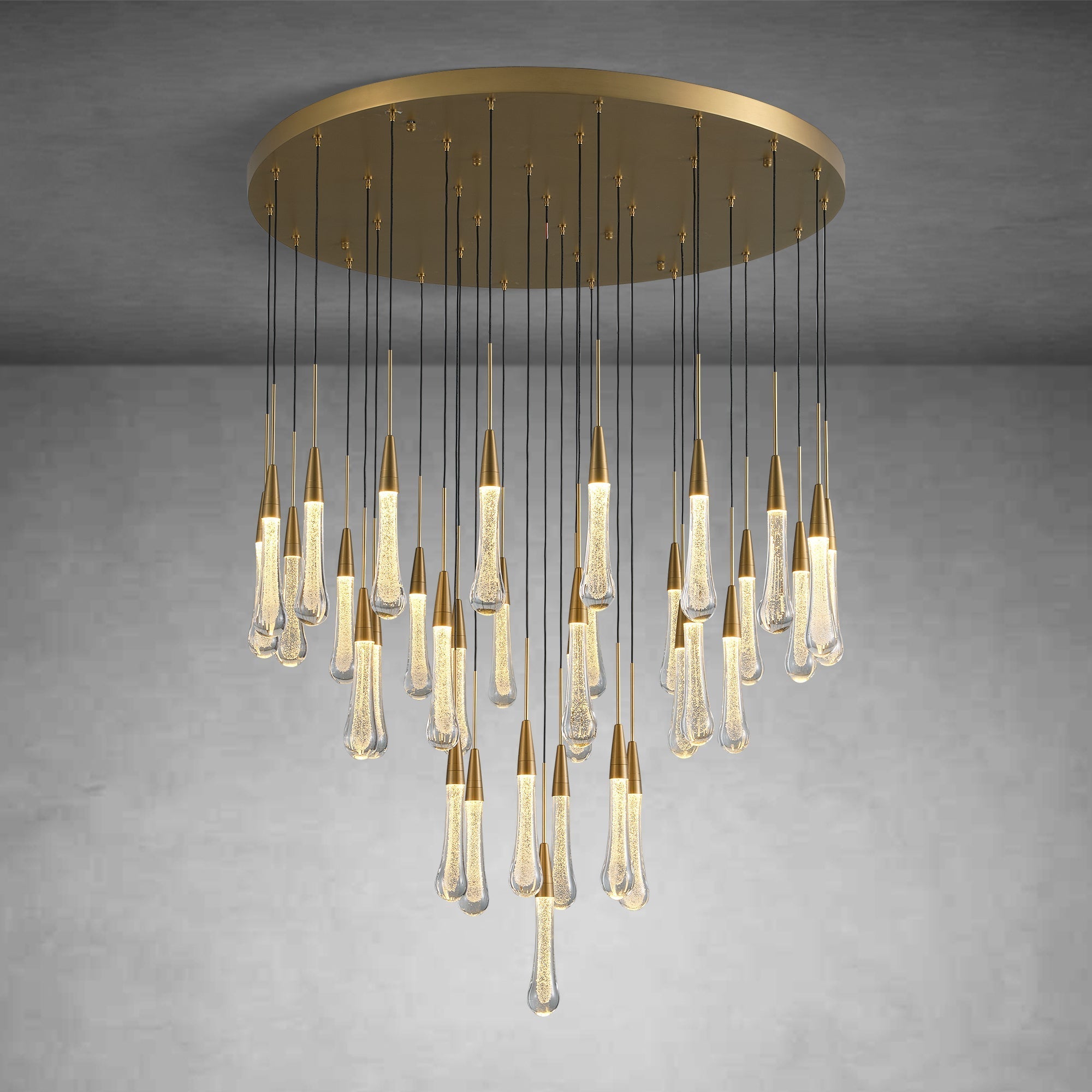 34-Light Gold Chandeliers for High Ceilings, Large Raine Chandelier for Foyer, Entryway, Staircase, Luxury Long Big Hanging Light Fixtures with Glass, Brass Pendant Light Fixtures Living Room