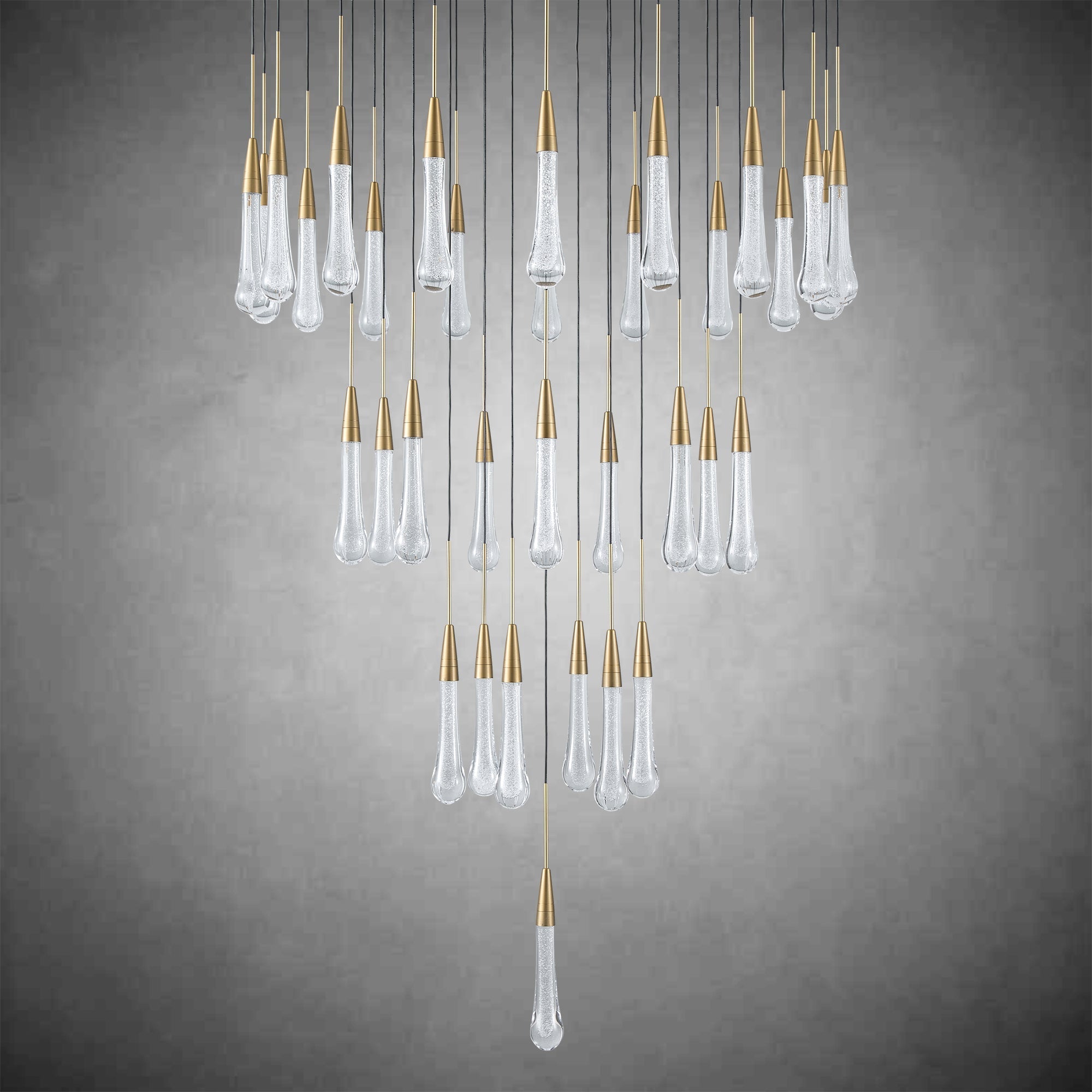 34-Light Gold Chandeliers for High Ceilings, Large Raine Chandelier for Foyer, Entryway, Staircase, Luxury Long Big Hanging Light Fixtures with Glass, Brass Pendant Light Fixtures Living Room