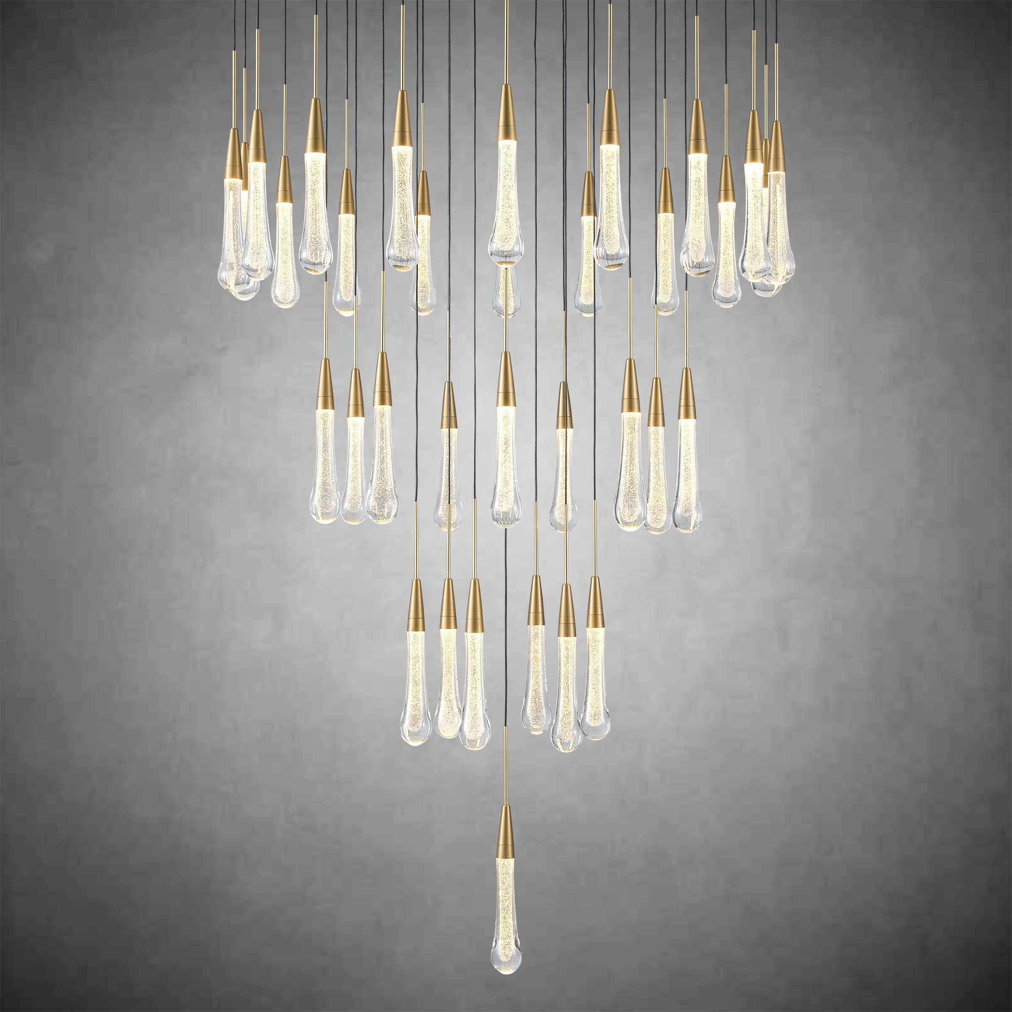 34-Light Gold Chandeliers for High Ceilings, Large Raine Chandelier for Foyer, Entryway, Staircase, Luxury Long Big Hanging Light Fixtures with Glass, Brass Pendant Light Fixtures Living Room