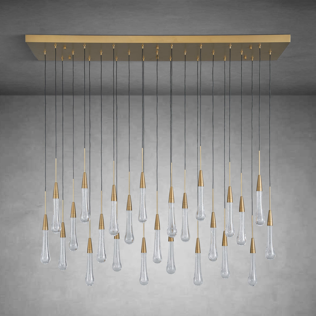 34-Light Gold Chandeliers for High Ceilings, Large Raine Chandelier for Foyer, Entryway, Staircase, Luxury Long Big Hanging Light Fixtures with Glass, Brass Pendant Light Fixtures Living Room