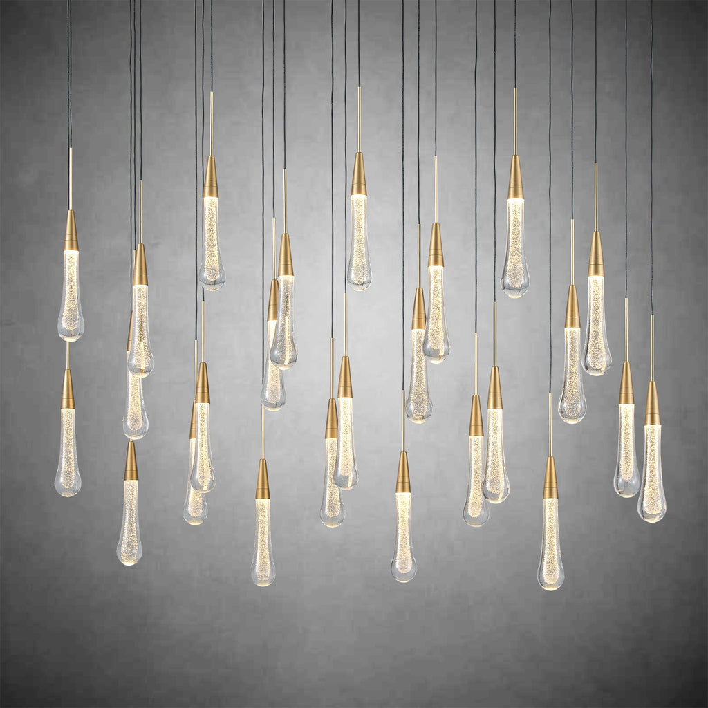 34-Light Gold Chandeliers for High Ceilings, Large Raine Chandelier for Foyer, Entryway, Staircase, Luxury Long Big Hanging Light Fixtures with Glass, Brass Pendant Light Fixtures Living Room