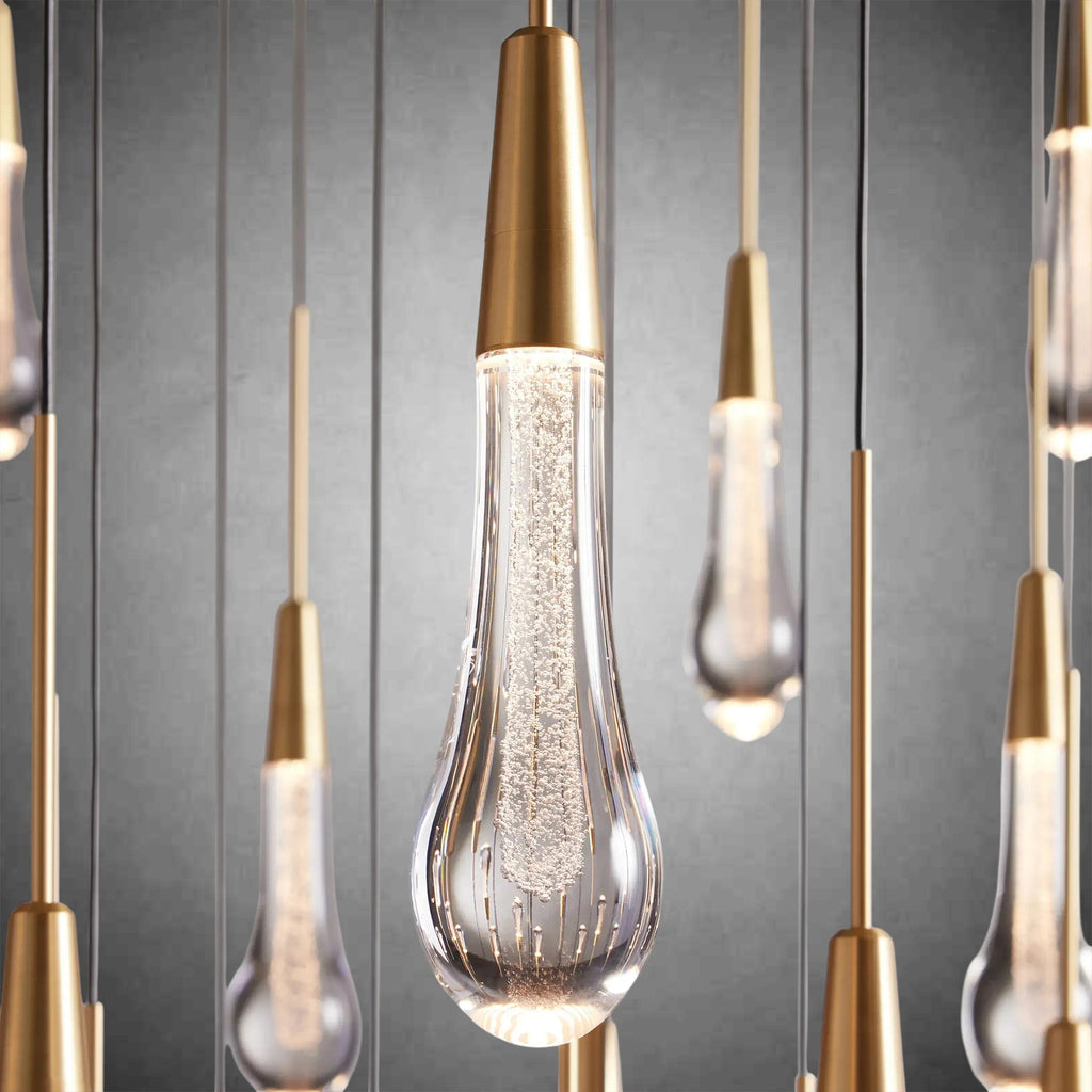 34-Light Gold Chandeliers for High Ceilings, Large Raine Chandelier for Foyer, Entryway, Staircase, Luxury Long Big Hanging Light Fixtures with Glass, Brass Pendant Light Fixtures Living Room