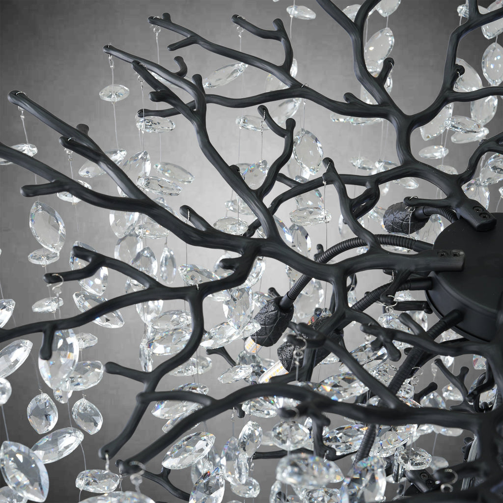 63" Long Crystal Chandelier for High Ceiling, 28-Light Black Tree Branch Chandelier, Modern Large Chandeliers for Staircase, Foyer, Entryway, Living Room, 5-Tier Luxury K9 Raine Light Fixture