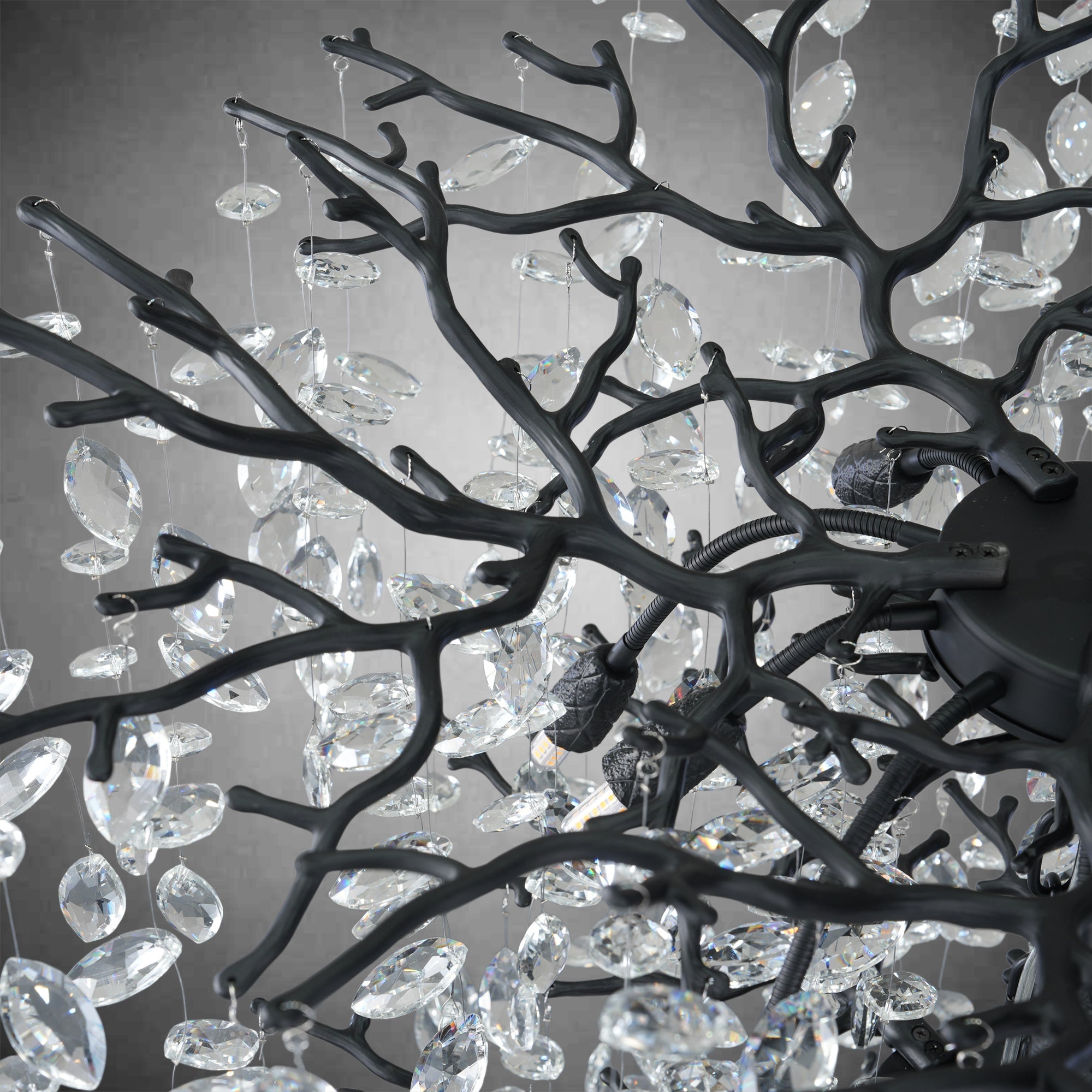 63" Long Crystal Chandelier for High Ceiling, 28-Light Black Tree Branch Chandelier, Modern Large Chandeliers for Staircase, Foyer, Entryway, Living Room, 5-Tier Luxury K9 Raine Light Fixture
