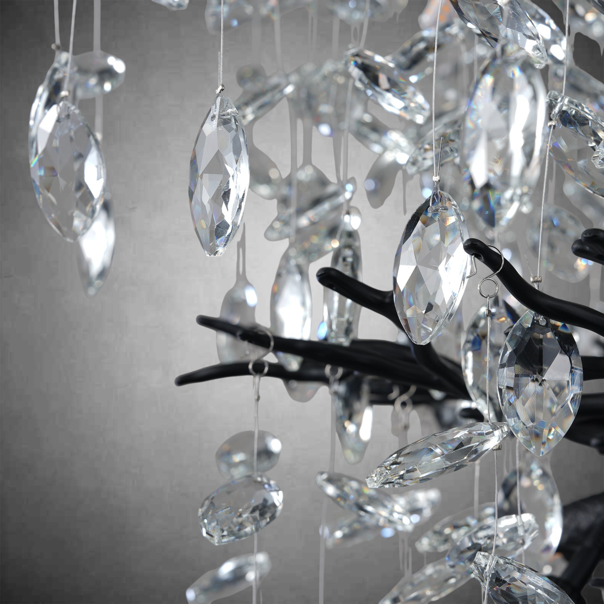 30" Black Crystal Chandelier, 10-Light Tree Branch Chandelier for Dining Room, Luxury Round K9 Crystal Raine Chandeliers Light Fixture for Living Room Foyer Entryway Bedroom Kitchen