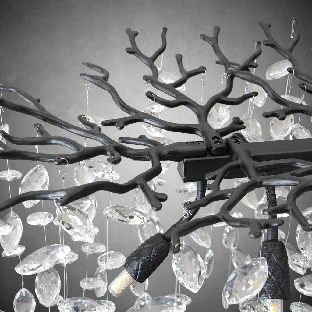 30" Black Crystal Chandelier, 10-Light Tree Branch Chandelier for Dining Room, Luxury Round K9 Crystal Raine Chandeliers Light Fixture for Living Room Foyer Entryway Bedroom Kitchen