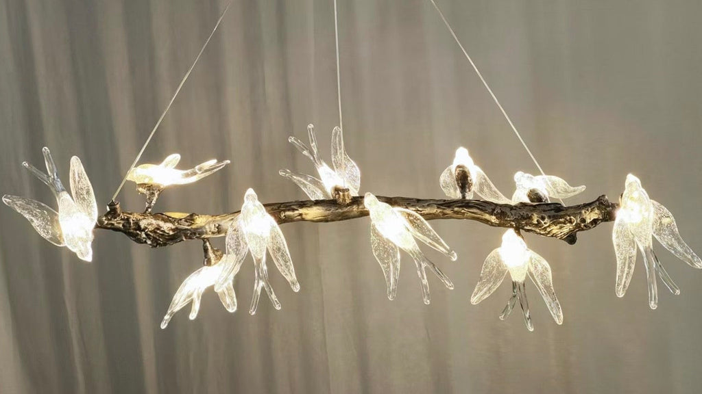 Bird Song Branching Linear Teardrop Chandelier